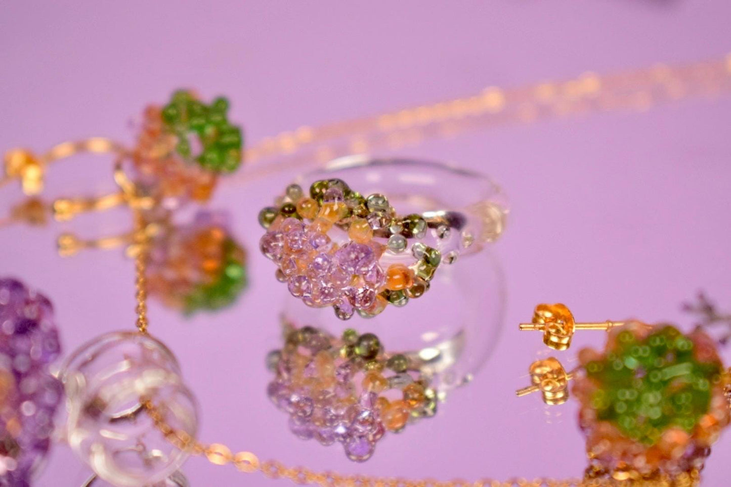 Purple Amber Green Dots Set