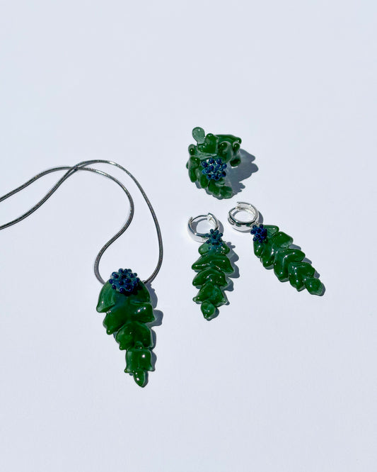 Grünes Blatt · Set Ohrringe + Halskette + Ring