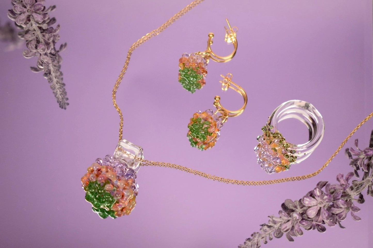 Purple Amber Green Dots Set